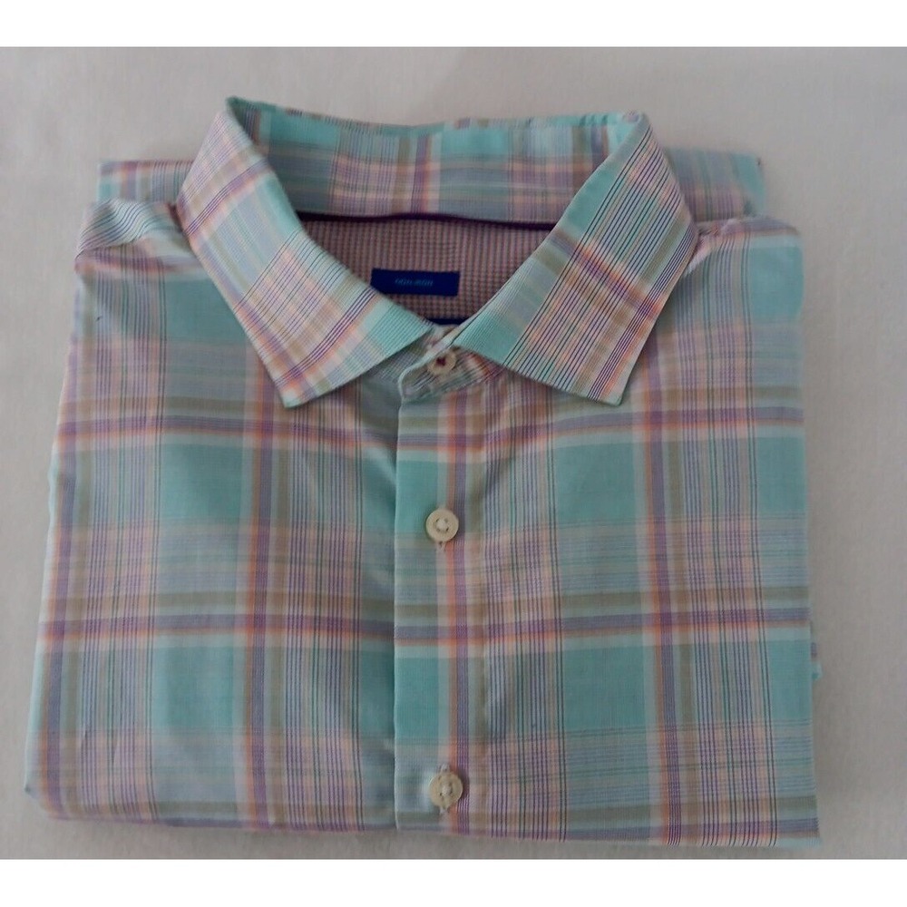 Egara Mens  Dress Shirt Sz Large  Gree  Plaid Long Sleeve Button‎ Down
